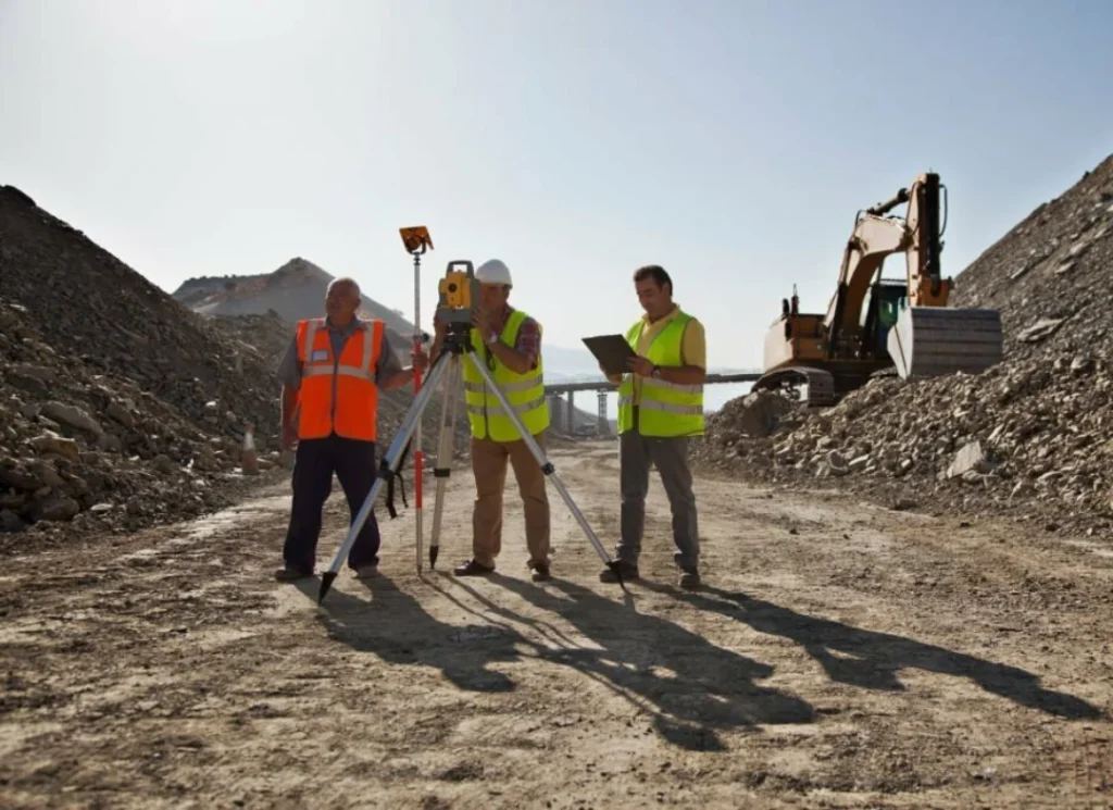 Surveyors measuring construction site
